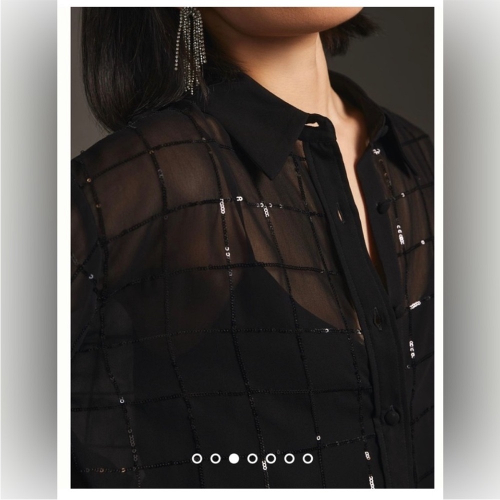 NWOT Anthropologie Black Sequined Sheer Shirt Dress